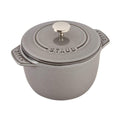 Graphite grey Staub Cast Iron 0.75-qt Petite French Oven displayed on a white background