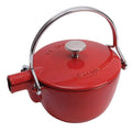 Cherry Staub Cast Iron 1-qt Round Tea Kettle displayed on a white background