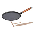 Staub Cast Iron 11″ Crepe Pan with Spreader & Spatula - Matte Black displayed on a white background