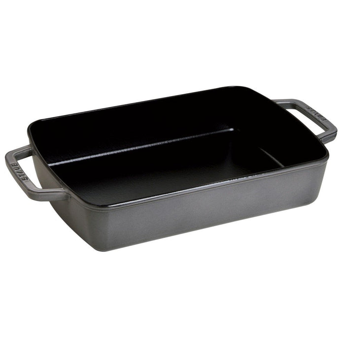 Graphite Gray Staub Cast Iron 12″ x 8″  Roasting Pan displayed on a white background