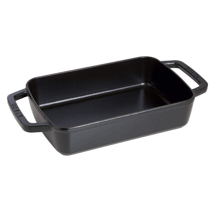 Matte black Staub Cast Iron 15″ x 10″ Roasting Pan displayed on a white background