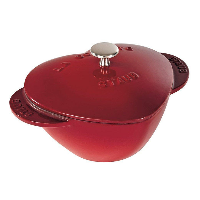 Staub Cast Iron 1.75-qt Heart Cocotte - Cherry displayed on a white background