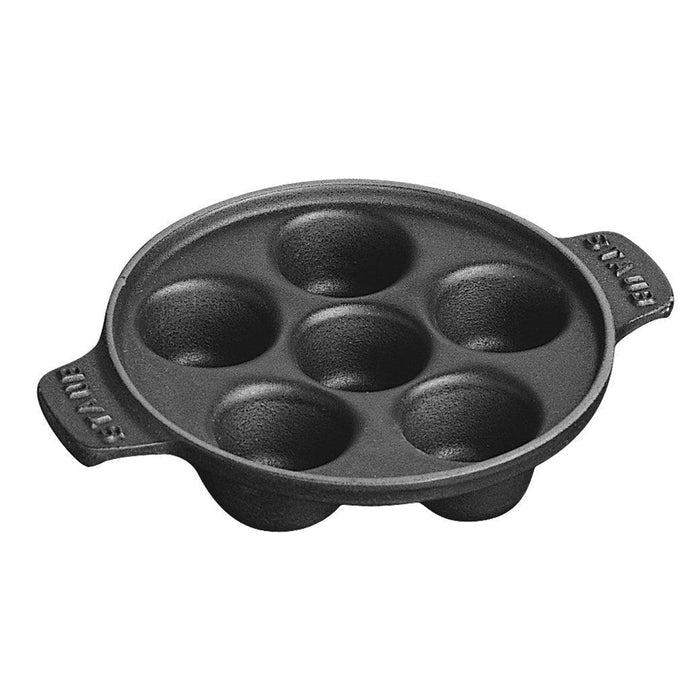 Staub Cast Iron 5.75″ Escargot Dish with 6 holes - Matte Black displayed on a white background