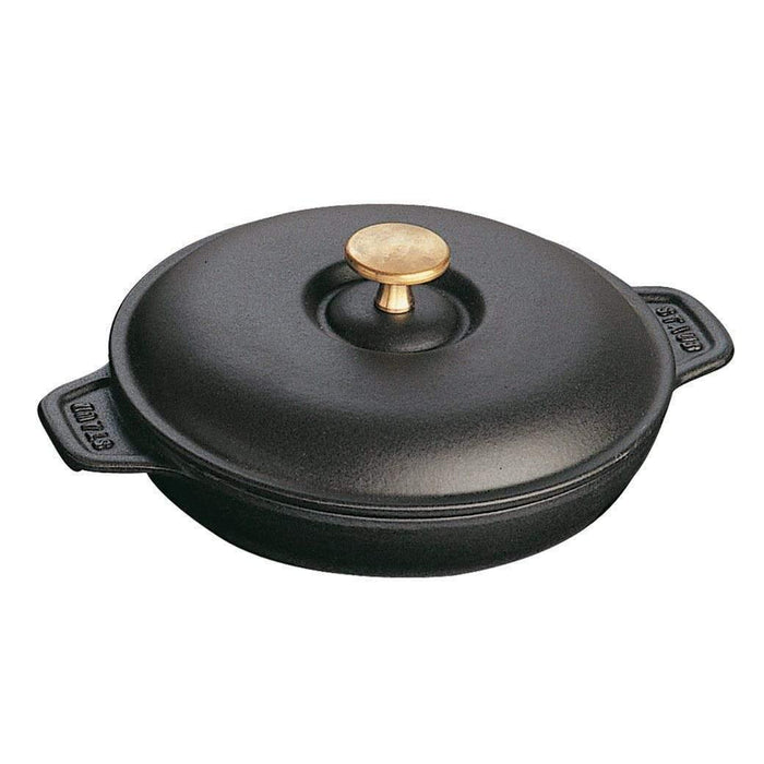 Matte black Staub Cast Iron 7.9″ Round Covered Baking Dish with lid displayed on a white background