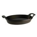 Matte black Staub Cast Iron 8″ x 5.5″ Oval Gratin Baking Dish displayed on a white background