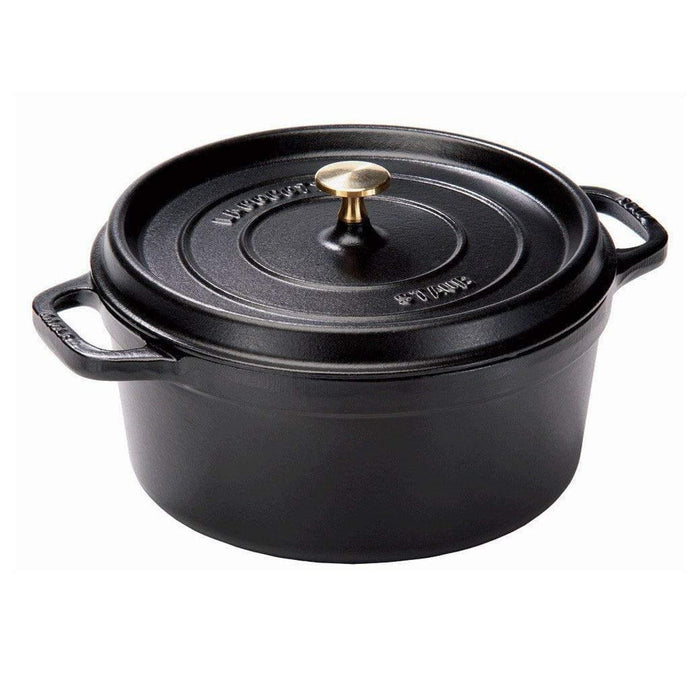 .5 qt Matte black Staub Cast Iron Round Cocotte displayed on a white background