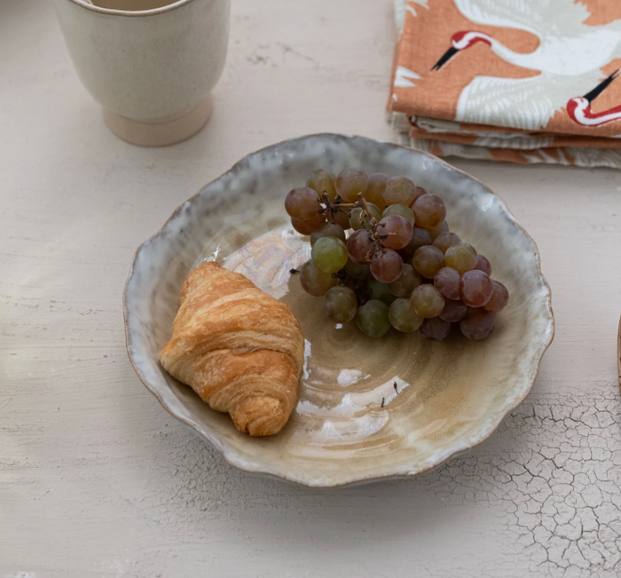 Stoneware Organic Shaped Plate, Reactive Glaze