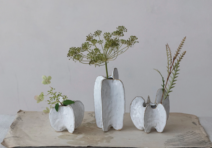 Stoneware Organic Shaped Vase, White, tall