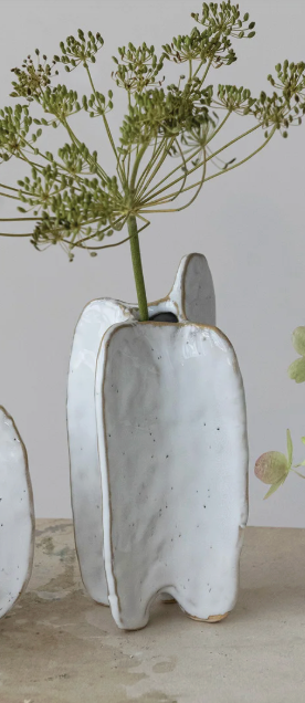 Stoneware Organic Shaped Vase, White, tall