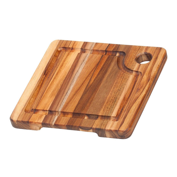 Top view of Teakhaus Bar Board with Juice Groove, 8″ x 8″ displayed on a white background