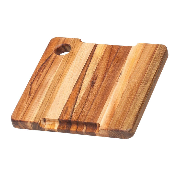 Bottom view of Teakhaus Bar Board with Juice Groove, 8″ x 8″ displayed on a white background