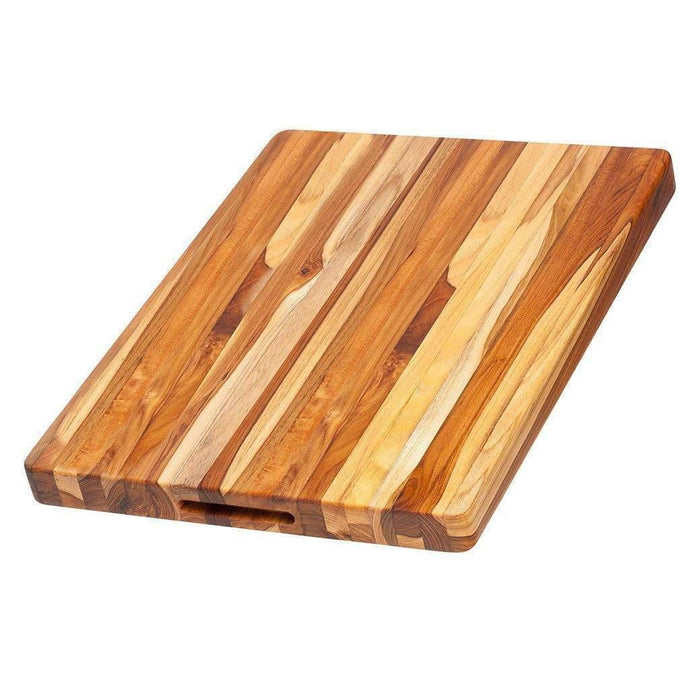 20x15x1.5 Teakhaus Edge Grain Carving Board with Hand Grip displayed on a white background