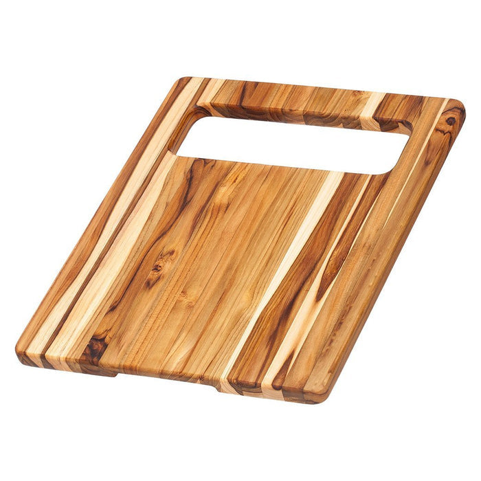 Top view of TeakHaus Cutting Boards Proteak Edge Grain Chop and Serve, 15.5" x 12" x 0.75" displayed on a white background