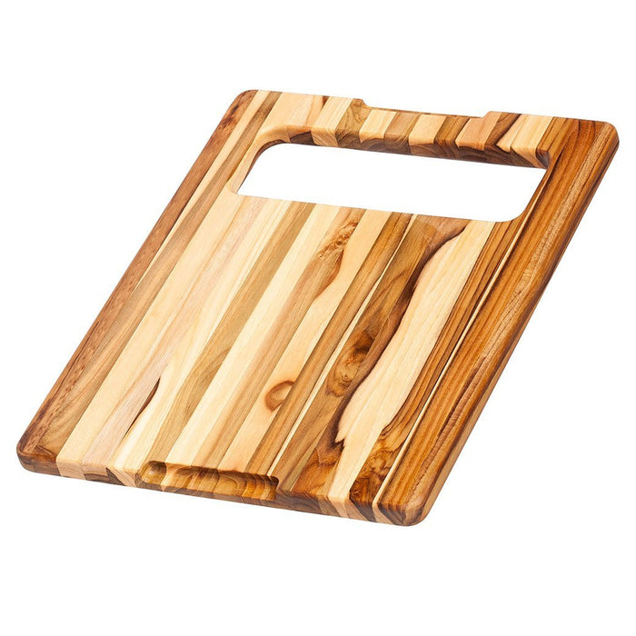 Bottom view of TeakHaus Cutting Boards Proteak Edge Grain Chop and Serve, 15.5" x 12" x 0.75" displayed on a white background
