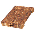 Top view of TeakHaus Cutting Boards Proteak End Grain Cutting Board with Hand Grip and Bowl Cut-out, 20" x 14" x 2.5" displayed on a white background