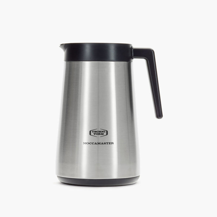 Front view of stainless steel 1.25 liter Technivorm thermal carafe displayed on a white background