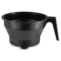 Side view of black Technivorm Moccamaster brew basket displayed on a white background