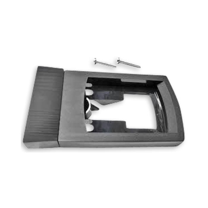 Black brew basket bracket with two screws on a white background
