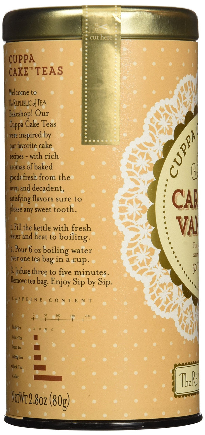 Cuppa Cake Teas canister with gold and beige design