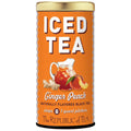 Orange colored can of Ginger Peach iced tea from The Republic of Tea displayed on a white background