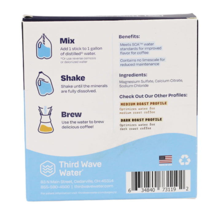 Back of a packaging for Third Wave Water with instructions and branding.