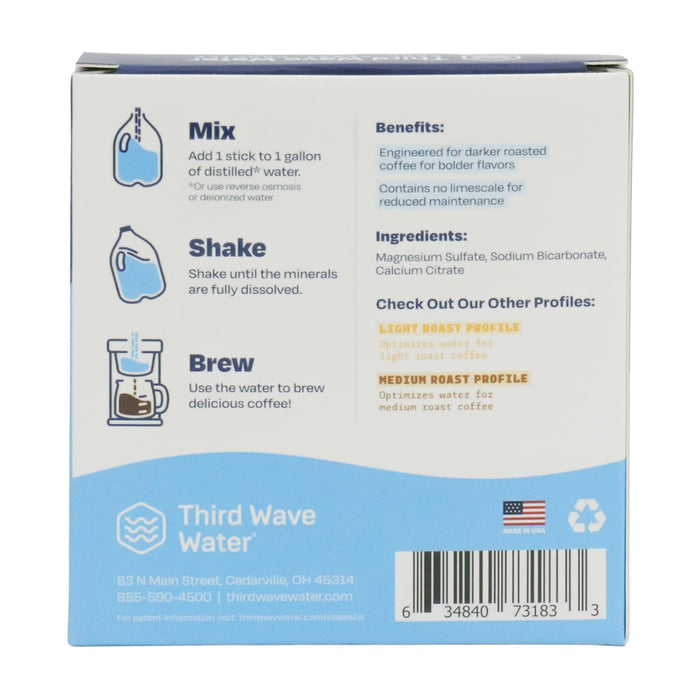 Back of a Third Wave Water packaging with brewing instructions and product details.
