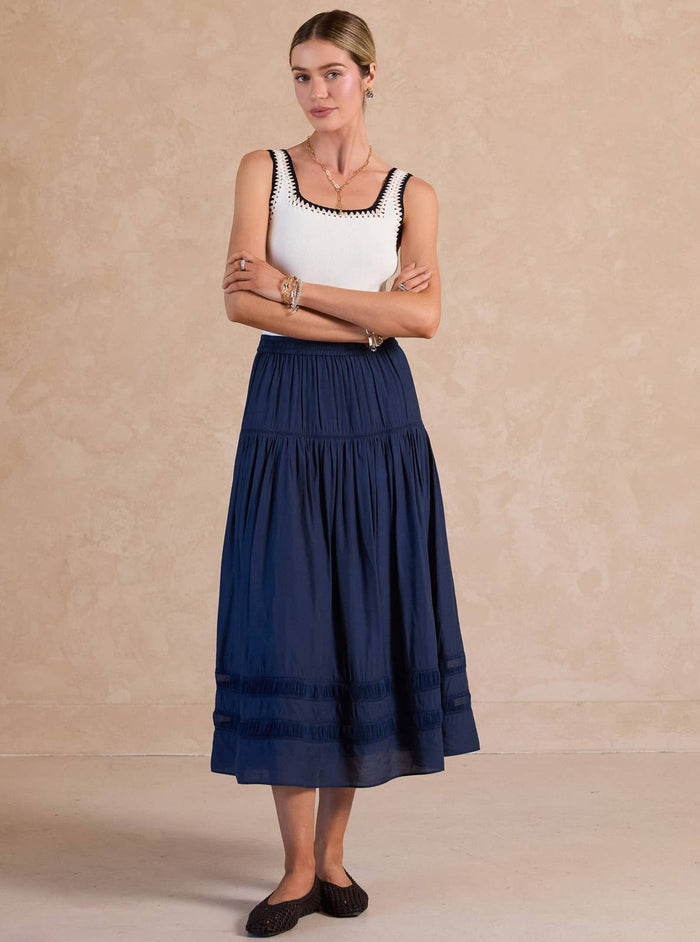 Tiered A-line Midi Skirt