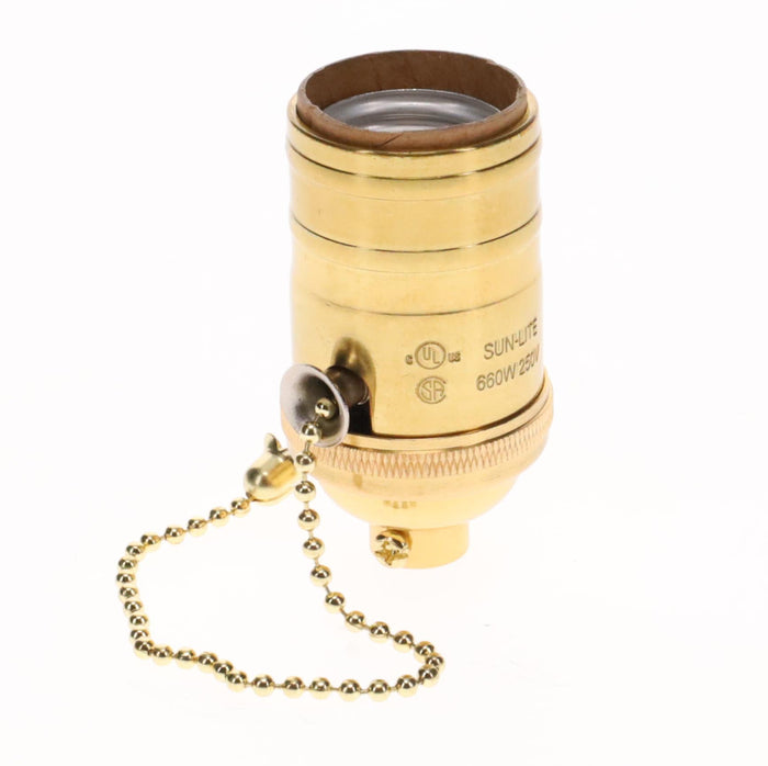Turned Brass On/Off Pull Chain Socket, Polished & Lacquered, No UNO Thread (48254)