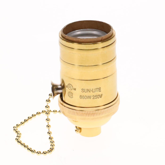 Turned Brass On/Off Pull Chain Socket, Polished & Lacquered, No UNO Thread (48254)