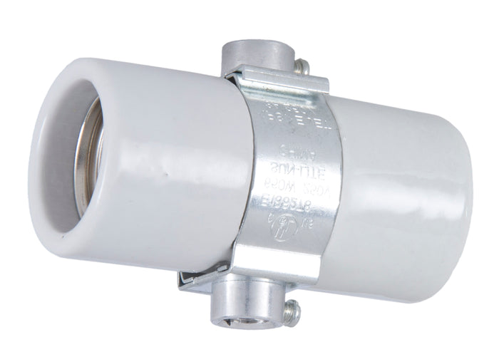Twin Medium Base, Glazed Porcelain Socket With Double 1/8 IP Bushing Strap