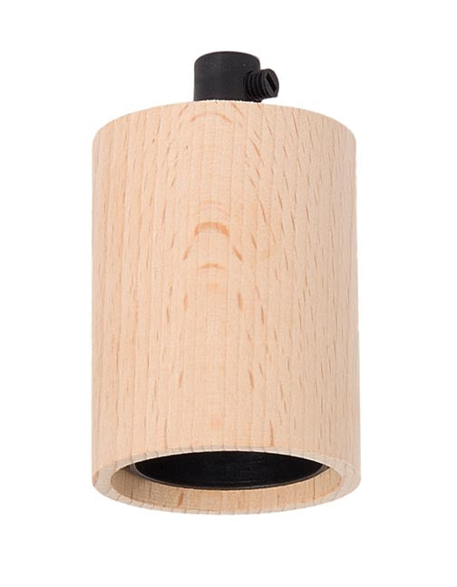 Unfinished Beech Wood Socket Cover with E-26 Socket and Mounting Hardware