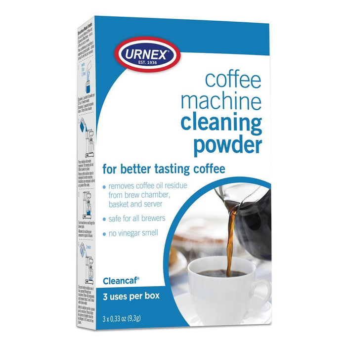 Urnex coffee machine cleaning powder packaging on a white background