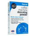 Box of Dezcal coffee machine descaling powder packaging on a white background