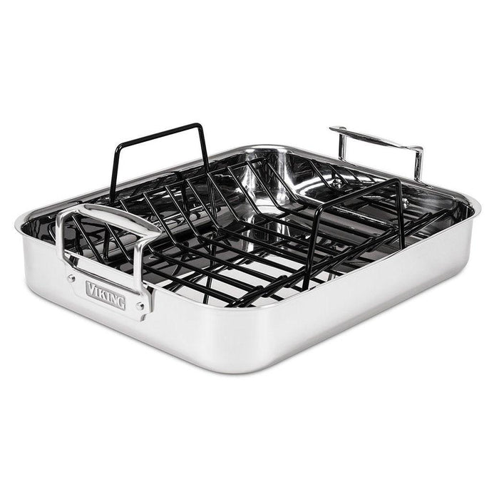 Viking 3-Ply Roasting Pan w/ Non-Stick Rack, Mirror displayed on a white background