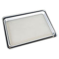 Viking Culinary 2 Piece Nonstick Baking Sheet Set, Silver, 15" & 18" stacked on top of each other displayed on a white background