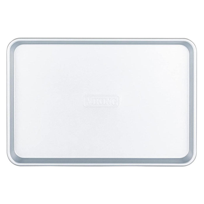 Top view of a medium sized Viking Nonstick Baking Sheet Pan, Aluminized Steel, 0.88 mm Gauge displayed on a white background