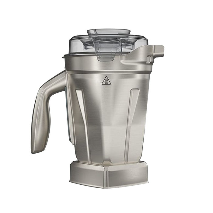 Side view of Vitamix 48 ounce stainless steel container displayed on a white background