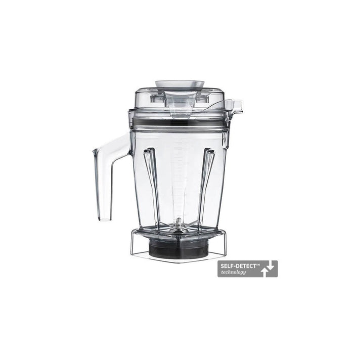 Side view of Clear Vitamix Ascent Series 48-ounce Self-Detect Container displayed on a white background