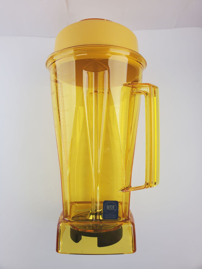 Yellow blender on a white background