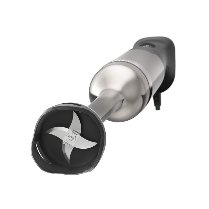 Bottom view of the blades of Vitamix immersion blender displayed on a white background