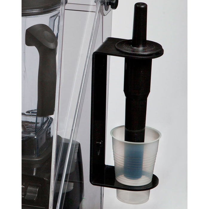 Whisper Blend Residential Blender Parts and Accessories Whisper Blend Tamper Holder with a plastic cup displayed on a white background