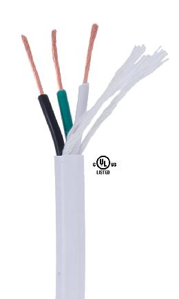 White PVC Covered 3-wire Heavy Duty SJT Spooled Lamp Cord - Wire