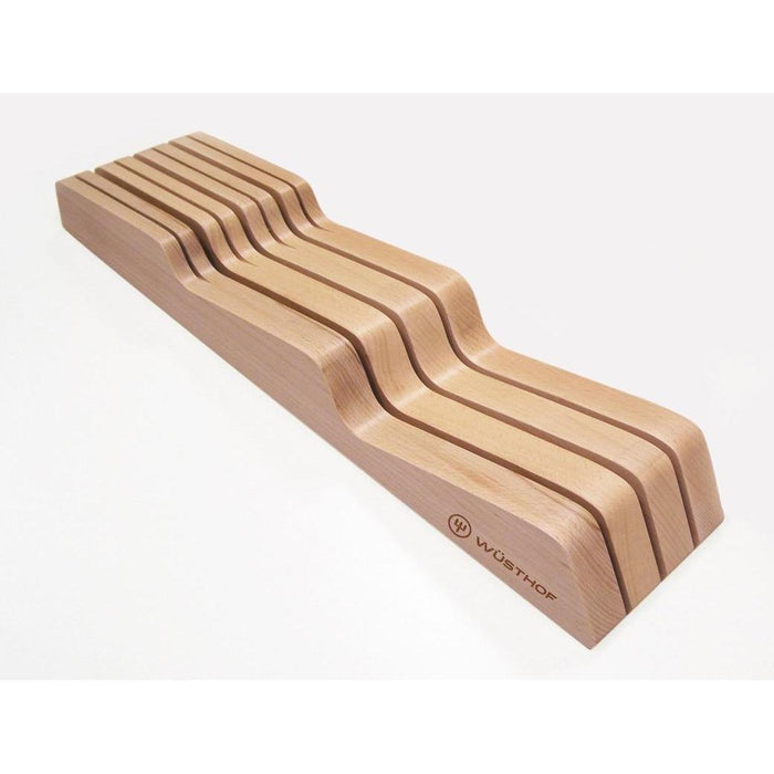 Wusthof 7-slot In-Drawer Knife Storage Tray in beechwood displayed on a white background