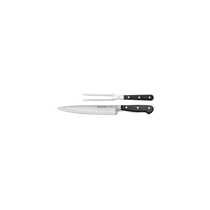 Wusthof Classic 2-piece Hollow Edge Carving Set displayed horizontally on a white background