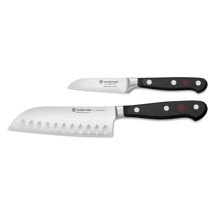 Wusthof Classic 2 Piece Mini Asian Knife Set displayed horizontally on a white background