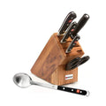 Wusthof Classic 6-Piece Block Set with knife set inserted into knife block with Free Spoon displayed on a white background