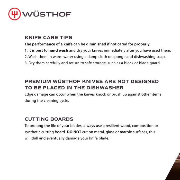 Wusthof description of knife care tips
