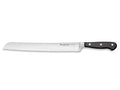 Bread knife with a black handle on a white background