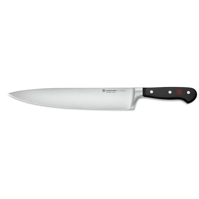 10 inch Wusthof Classic Chef's Knife displayed horizontally on a white background