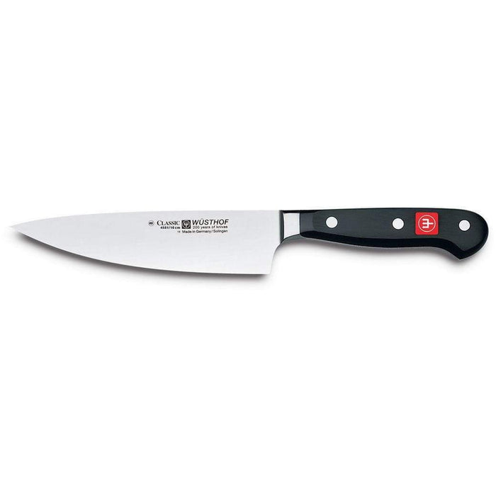 6 inch Wusthof Classic Demi-Bolster Cook's Knife displayed horizontally on a white background